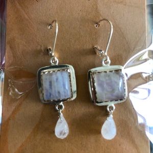 Rainbow moonstone sterling earrings